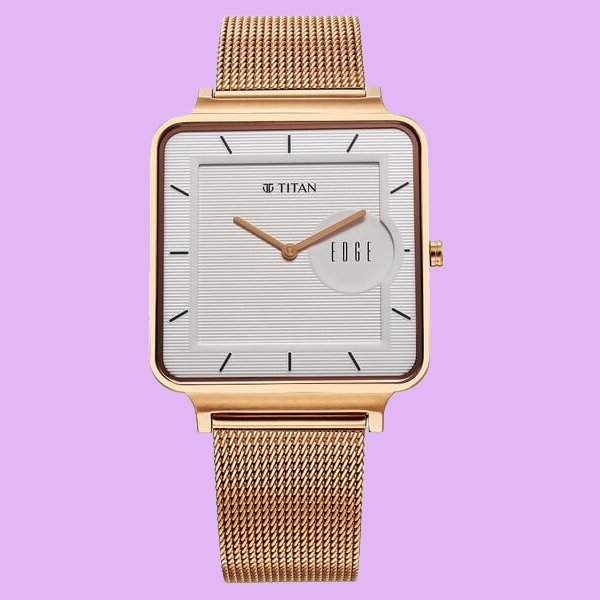 Titan Edge Quad Quartz Analog White Dial With Rose Gold Stainless Steel Strap Watch For Men
