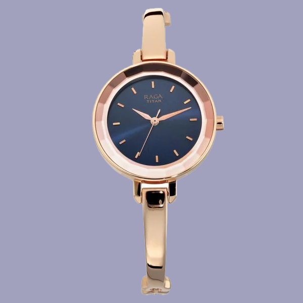Titan Quartz Analog Blue Dial Metal Strap Watch for Women