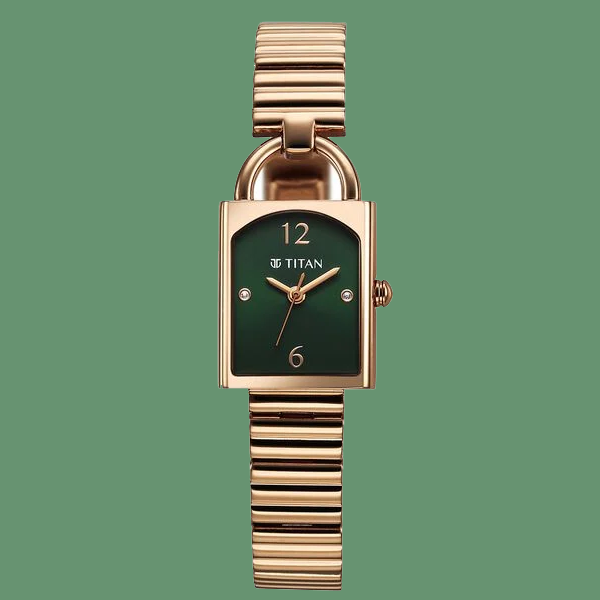 Titan Metro Quartz Analog Green Dial Stainless Steel Strap Watch For Women 95303wm01 Women's Watch
