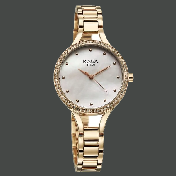 Titan Raga Showstopper Quartz Analog Mother Of Pearl Dial Metal Strap Watch For Women