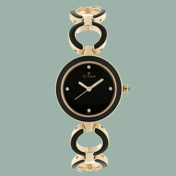 Titan Quartz Analog Black Dial Metal Strap Watch for Women