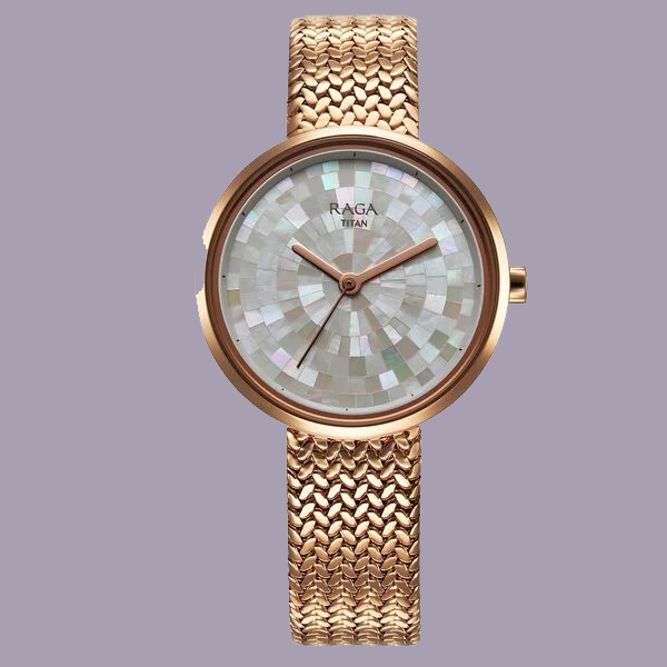 Titan Raga Memoirs Quartz Analog Mother Of Pearl Round Dial Rose Gold Metal Strap Watch For Women