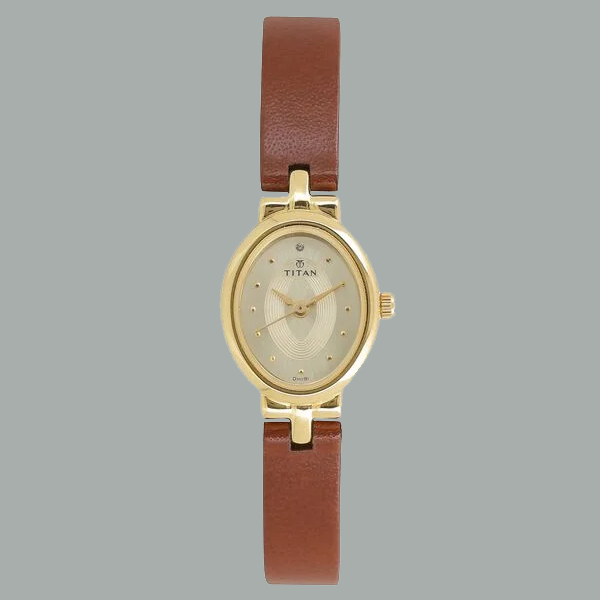Titan Quartz Analog Champagne Dial Leather Strap Watch for Women