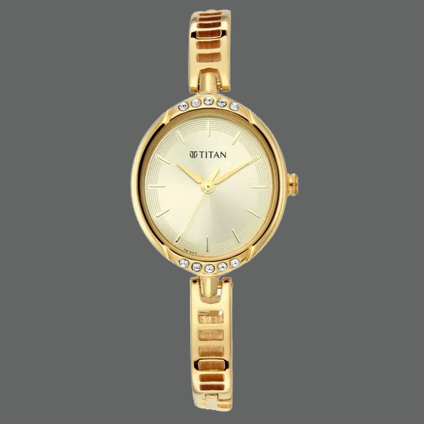 Titan Quartz Analog Golden Dial Metal Strap Watch for Women
