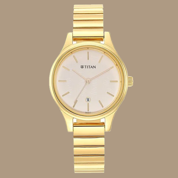 Titan Karishma Beige Dial Analog Stainless Steel Strap watch for Women