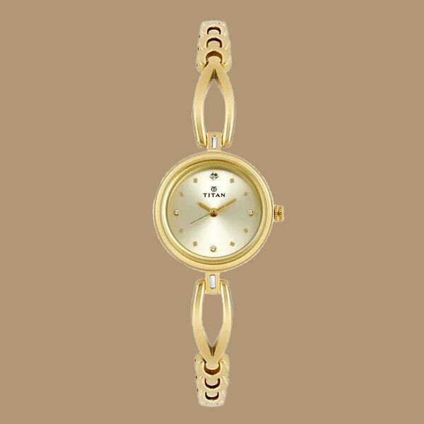 Titan Quartz Analog Champagne Dial Metal Strap Watch for Women