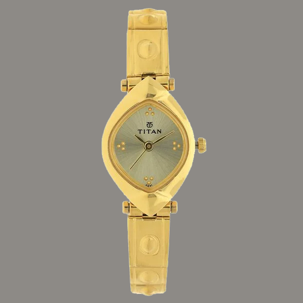 Titan Quartz Analog Champagne Dial Watch For Women With Golden Stainless Steel Strap