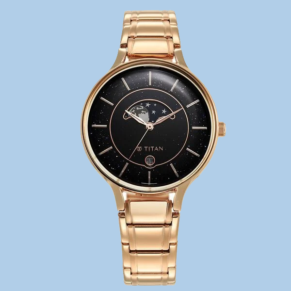 Titan Premium Workwear Blue Dial Analog with Date Stainless Steel Strap Watch for Women