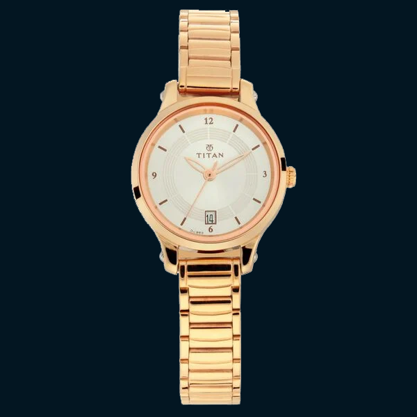 Titan Quartz Analog with Date Silver Dial Stainless Steel Strap Watch for Women