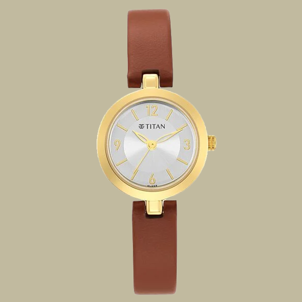 Titan Lagan Silver Dial Analog Leather Strap Watch for Women