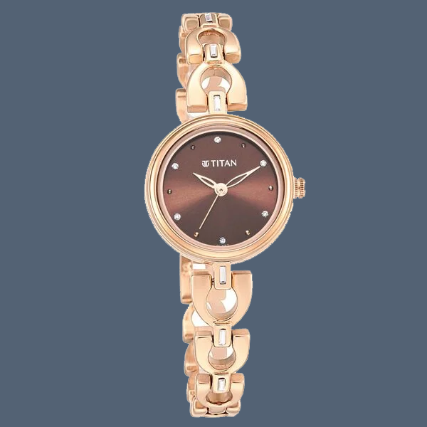 Titan Lagan Brown Dial Analog Metal Strap Watch for Women