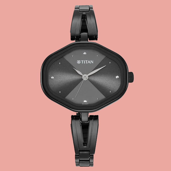 Titan Karishma Quartz Analog Black Dial Black Stainless Steel Strap Watch For Women