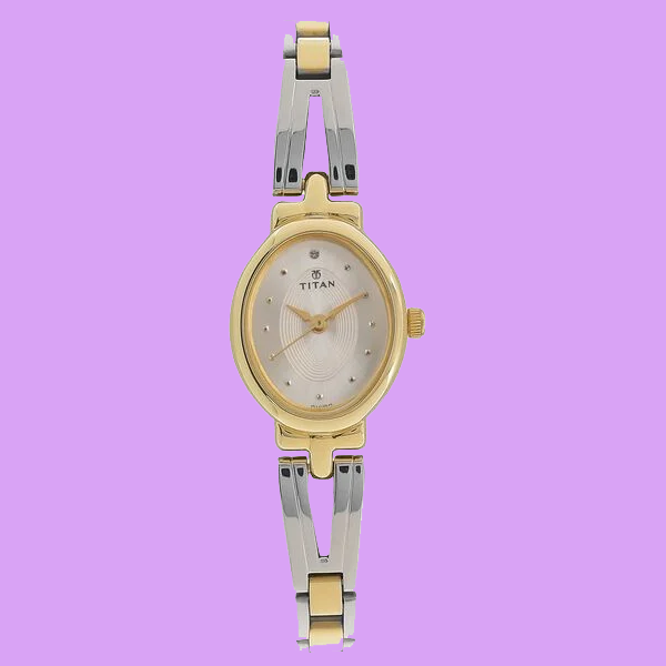 Titan Quartz Analog Silver Dial Two Toned Stainless Steel Strap Watch For Women