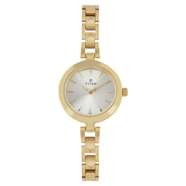 Titan Quartz Analog Champagne Dial Golden Stainless Steel Strap Watch For Women