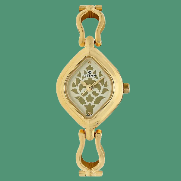 Titan Quartz Analog Champagne Dial Stainless Steel Strap Watch for Women