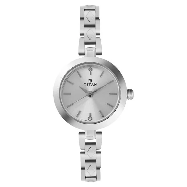 Titan Quartz Analog Silver Dial Silver Stainless Steel Strap Watch For Women