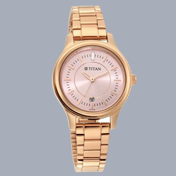 Titan Quartz Analog with Date Rose Gold Dial Rose Gold Metal Strap Watch For Women