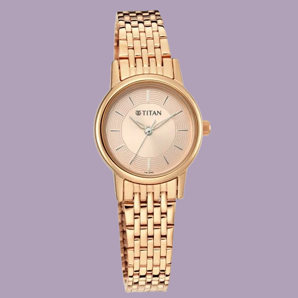 Titan Quartz Analog Rose Gold Dial Metal Strap Watch for Women