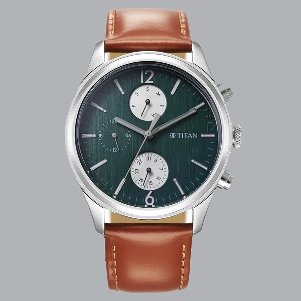 Titan Wrist Wit Quartz Analog with Day and Date Grey Dial Leather Strap Watch for Men