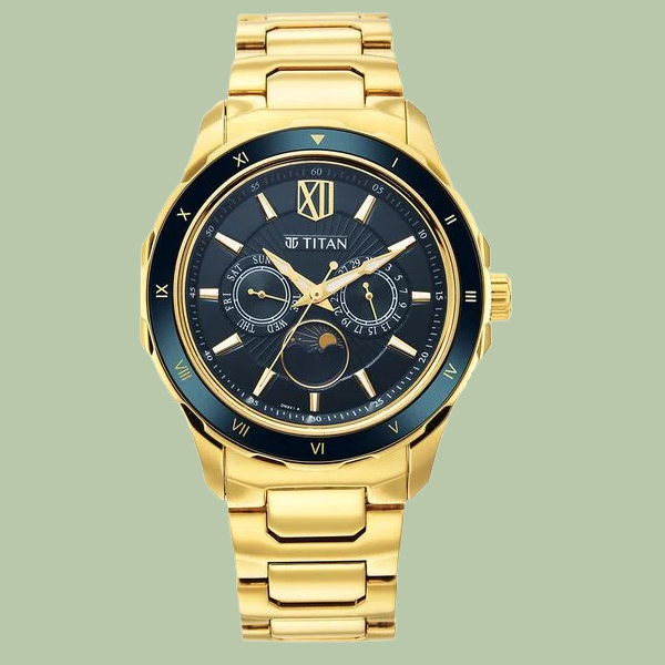 Titan Regalia Premium Green Dial Quartz Multifunction Stainless Steel Strap watch for Men