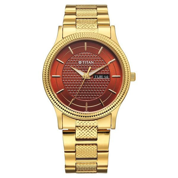 Titan Karishma Wedding Edit Quartz Analog with Day and Date Brown Dial Stainless Steel Strap Watch For Men