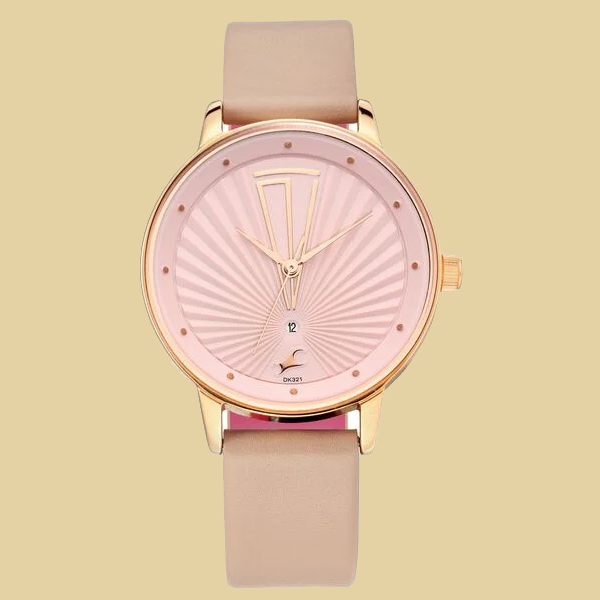 Fastrack Ruffles Quartz Analog with Date Pink Dial Leather Strap Watch for Girls