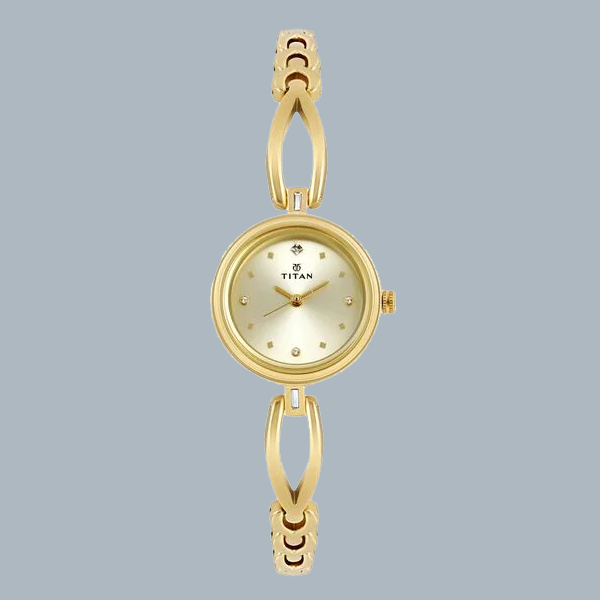Titan Quartz Analog Champagne Dial Metal Strap Watch for Women nt2601ym02 Women's Watch