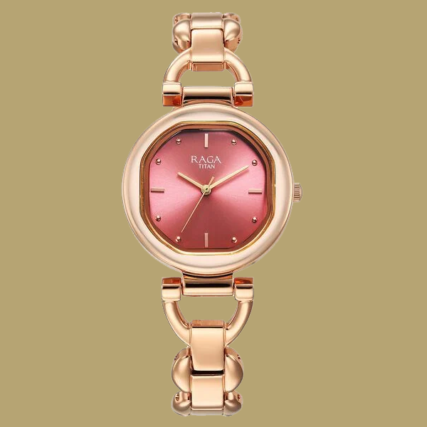 Titan Raga Showstopper Quartz Analog Pink Dial Metal Strap Watch For Women